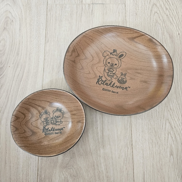 Rilakkuma - Flower Field Rabbit Ceramic Woodgrain Dish Set - Picture 2 of 2